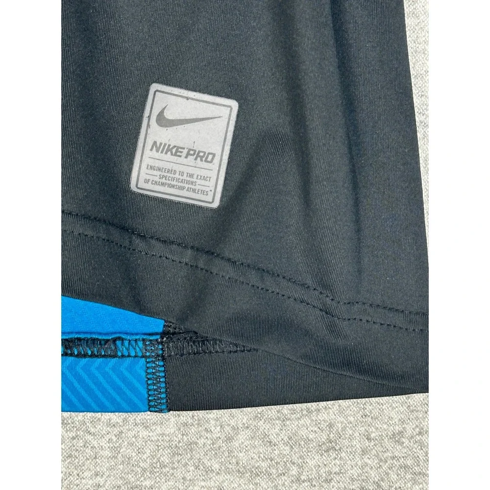 Nike Pro Warm Lite Mock Neck Shirt Mens Large Blue Black Compression Base Layer